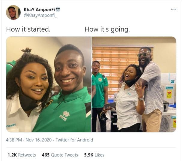 Khay amponfi khayamponfi how it started. how it's going. 4.38 pm nov 16, twitter