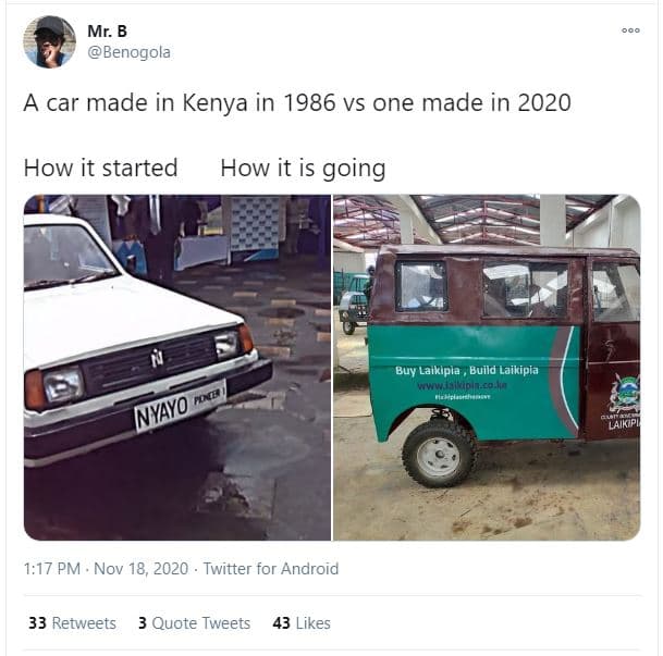 Mr. b benogola a car made in kenya in vs one made in how it started how it is go