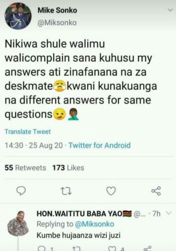 Mike sonko miksonko nikiwa shule walimu walicomplain sana kuhusu my answers ati