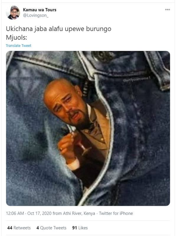 Kamau wa tours lovingson_ ukichana jaba alafu upewe burungo mjuols translate twe