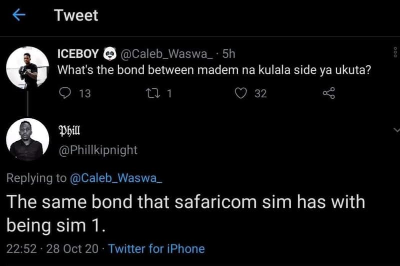Tweet iceboy caleb_waswa _ 5h what's the bond between madem na kulala side ya uk