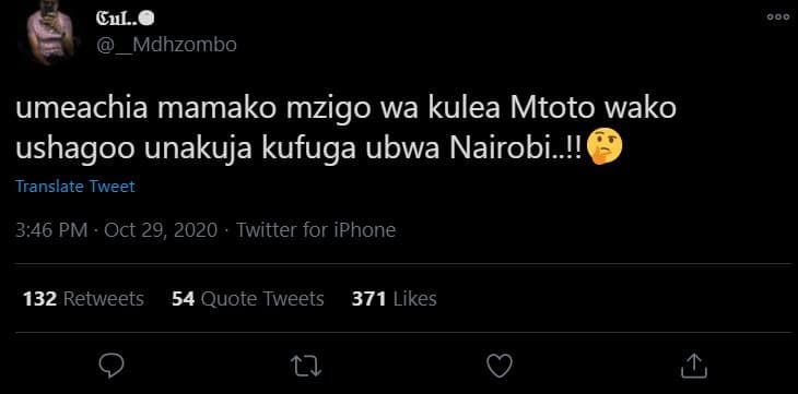 Cul_ mdhzombo umeachia mamako mzigo wa kulea mtoto wako ushagoo unakuja kufuga u