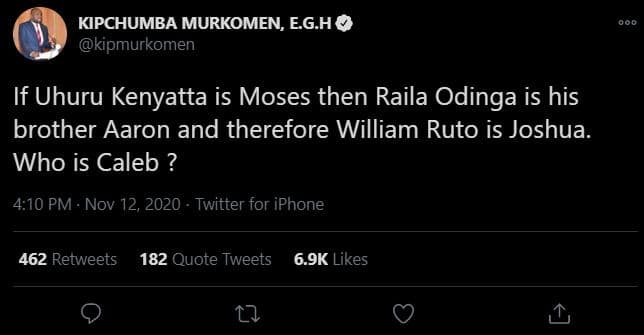 Kipchumba murkomen, eg.h y kipmurkomen if uhuru kenyatta is moses then raila odi