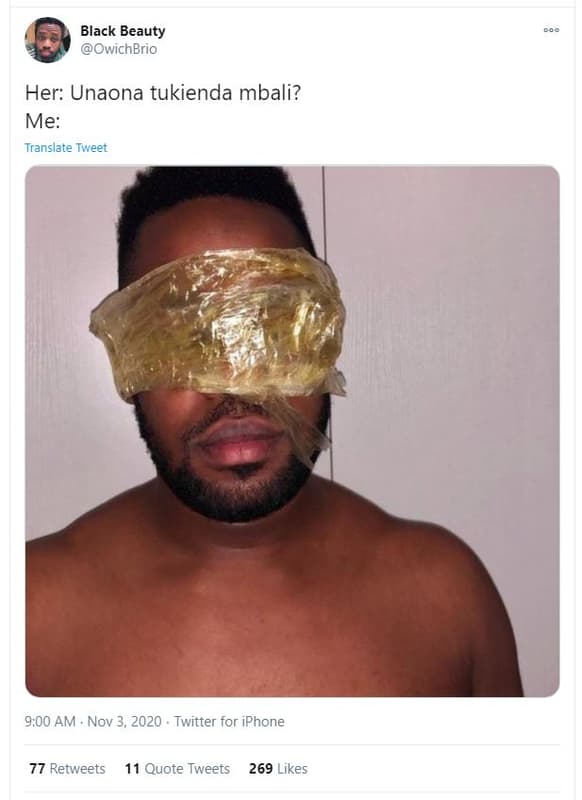 Black beauty owichbrio her unaona tukienda mbali? me translate tweet 9,00 am nov