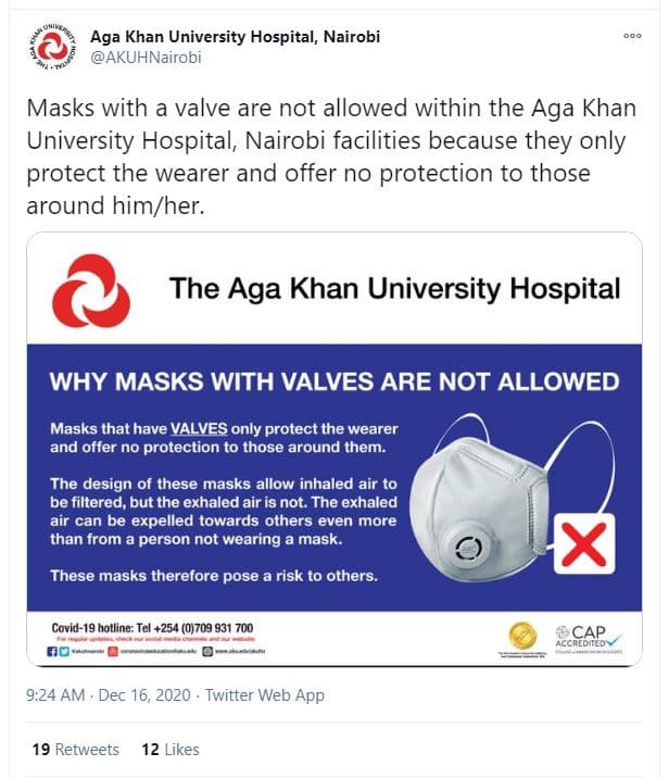 Aga khan university hospital, nairobi akuhnairobi masks with a valve are not all