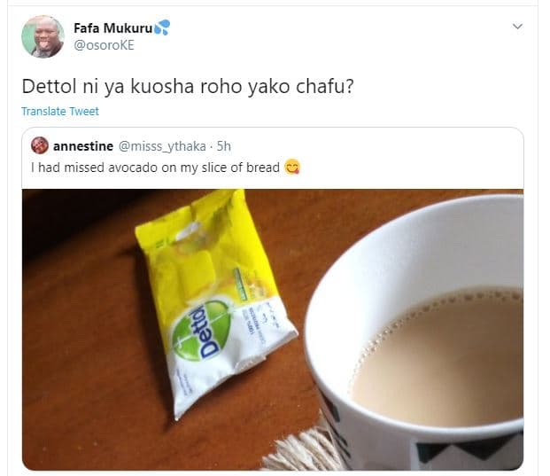 Fafa mukuru osoroke dettol ni ya kuosha roho yako chafu? translate tweet annesti
