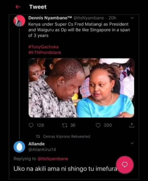 Tweet dennis nyambane m itsnyambane 20h kenya under super cs fred matiangi as pr