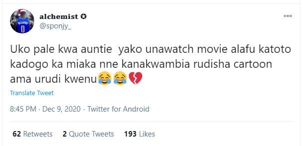 Alchemist sponjy _ uko pale kwa auntie yako unawatch movie alafu katoto kadogo k