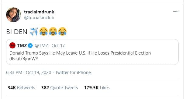 Traciaimdrunk traciafanclub bi den tmz tmz . oct 17 donald trump says he may lea