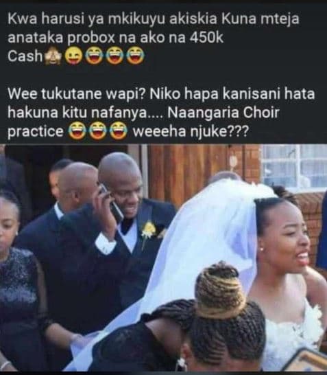 Kwa harusi ya mkikuyu akiskia kuna mteja anataka probox na ako na 450k cash wee