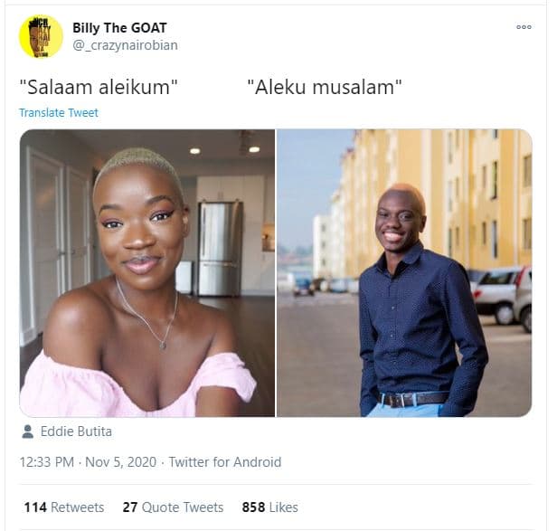 Billy the goat crazynairobian salaam aleikum translate tweet aleku musalam eddie
