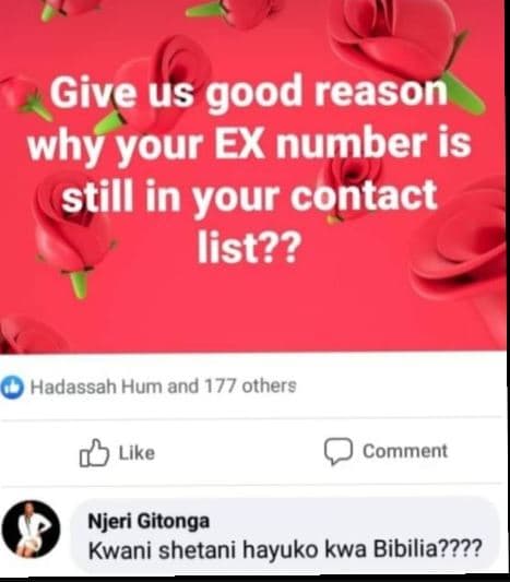 Give us good reason why your ex number is still in your contact list?? hadassah