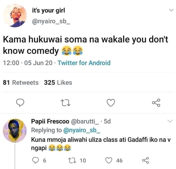 Its your girl nyairo sb kama hukuwai soma na wakale you don't know comedy 12.00