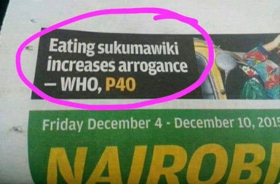 Eating sukumawiki increases arrogance who, pao friday december 4 december 10, 20