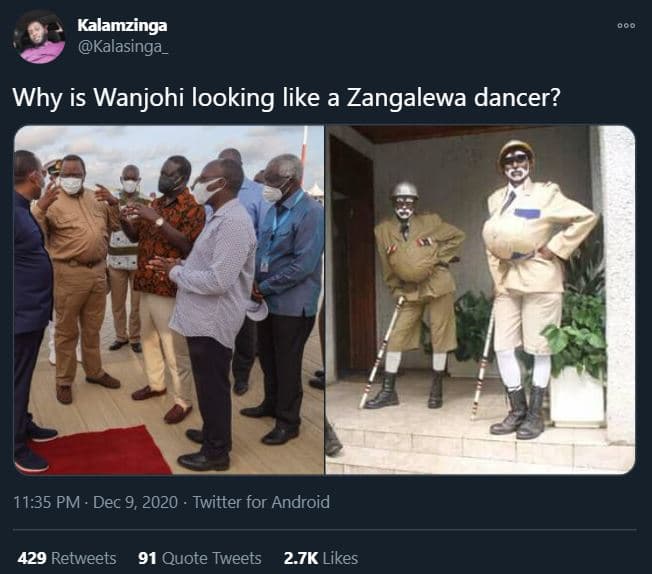 Kalamzinga kalasinga_ why is wanjohi looking like a zangalewa dancer? 11.35 pm d