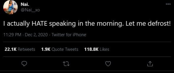 Nai. nai _xo actually hate speaking in the morning let me defrost! 11.29 pm , de