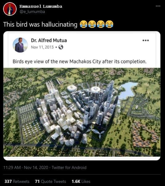 Emmanuel lumumba e_lumumba this bird was hallucinating dr. alfred mutua nov 71,