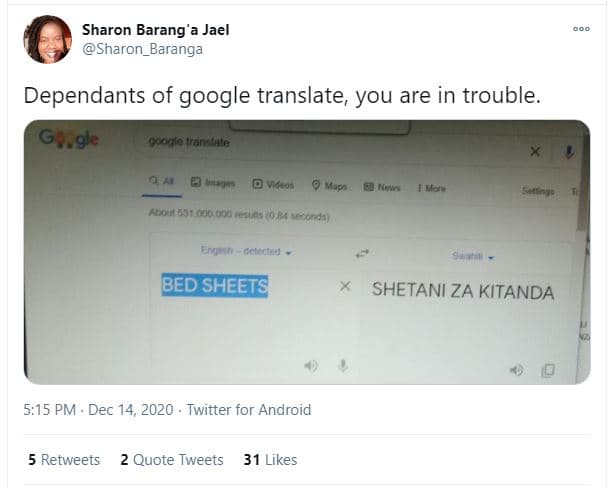 Sharon barang' jael sharon_baranga dependants of google translate you are in tro