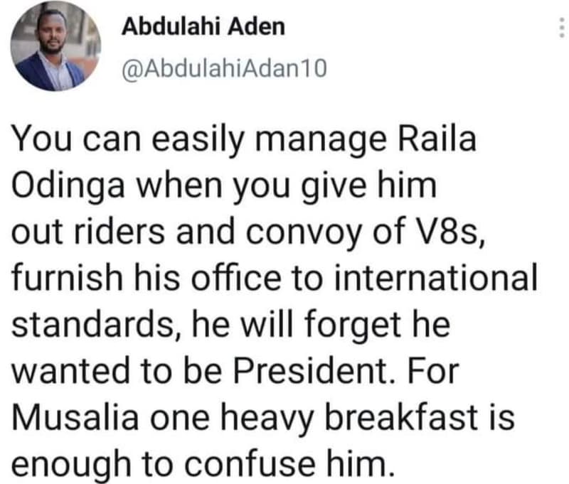 Abdulahi aden abdulahiadan10 you can easily manage raila odinga when you give hi