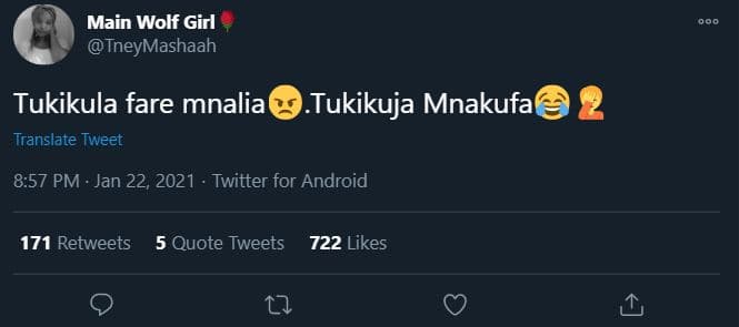 Main wolf girl tneymashaah tukikula fare mnalia tukikuja mnakufa translate tweet