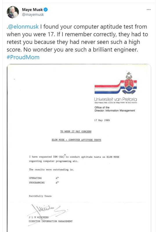 Maye musk mayemusk elonmusk found your computer aptitude test from when you were