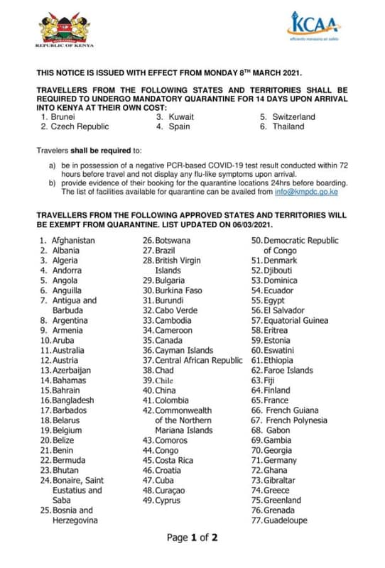 Kca this notice is issued with effect from monday 8th march . travellers from th