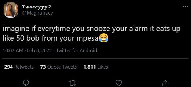 Twaccyyyo magiratracy imagine if everytime you snooze your alarm it eats up like