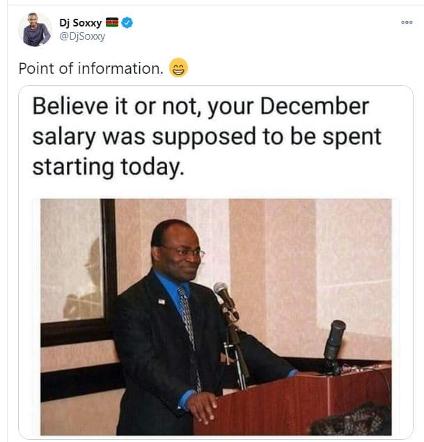 Dj soxxy djsoxxy point of information. believe it or not, your december salary w