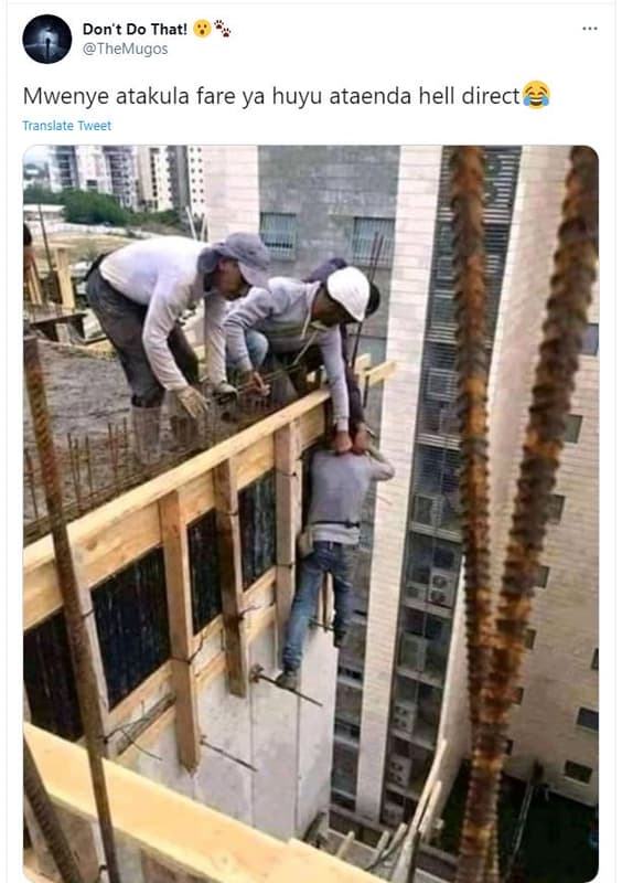 Don't do that! themugos mwenye atakula fare ya huyu ataenda hell direct translat