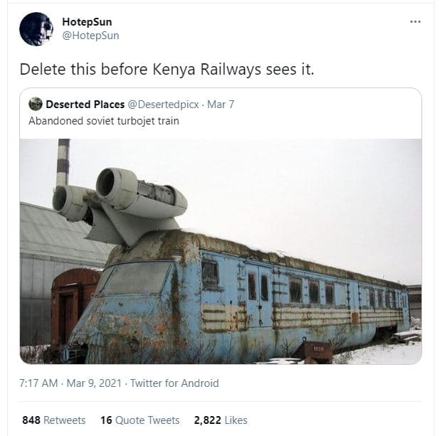 Hotepsun hotepsun delete this before kenya railways sees it. deserted places des