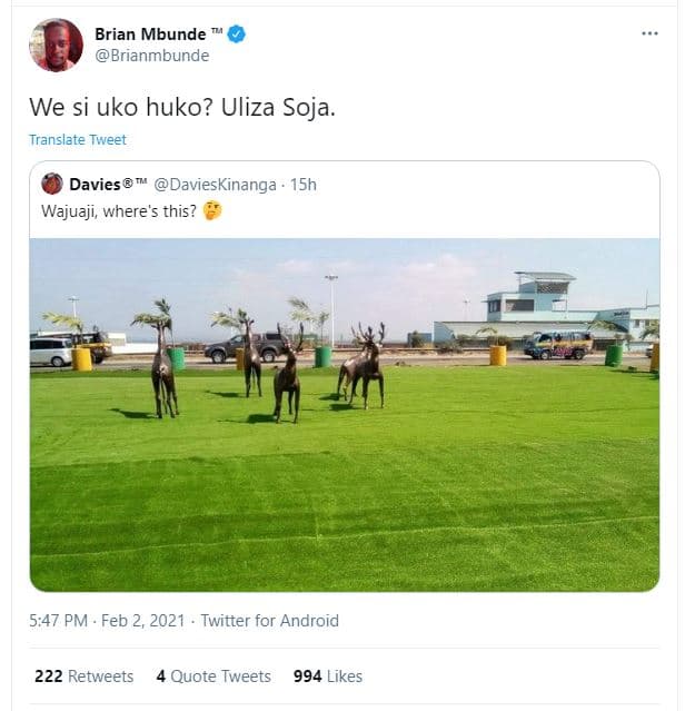 Brian mbunde brianmbunde we si uko huko? uliza soja translate twveet davies 7 da