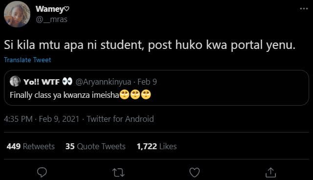 Wameyo mras si kila mtu apa ni student, post huko kwa portal yenu translate twee