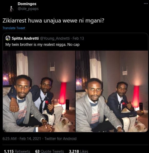 Domingos ole_ppaps zikiarrest huwa unajua wewe ni mgani? translate tweet spitta