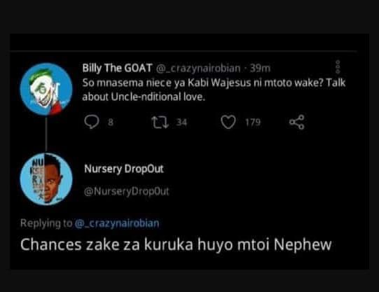 Billy the goat crazynalroblan 39m so mnasema niece ya kabl wajesus ni mtoto wake