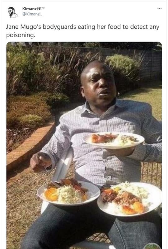 Kimanzi kimanzı_ jane mugo's bodyguards eating her food to detect any poisoning.