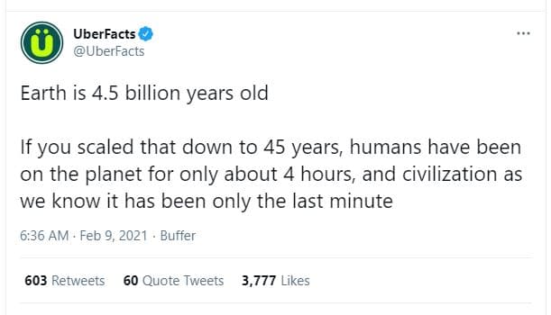 Uberfacts uberfacts earth is 4.5 billion years old if you scaled that down to 45