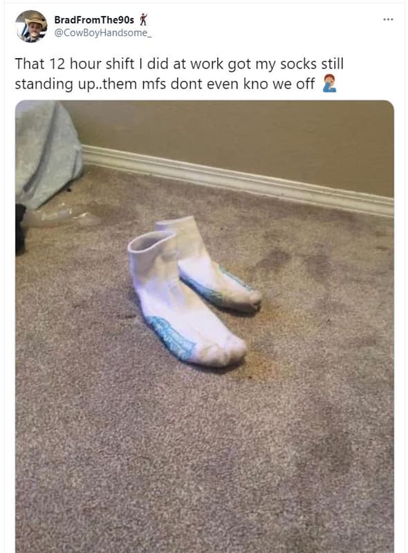 Bradfromthe9os cowboyhandsome that 12 hour shift did at work got my socks still