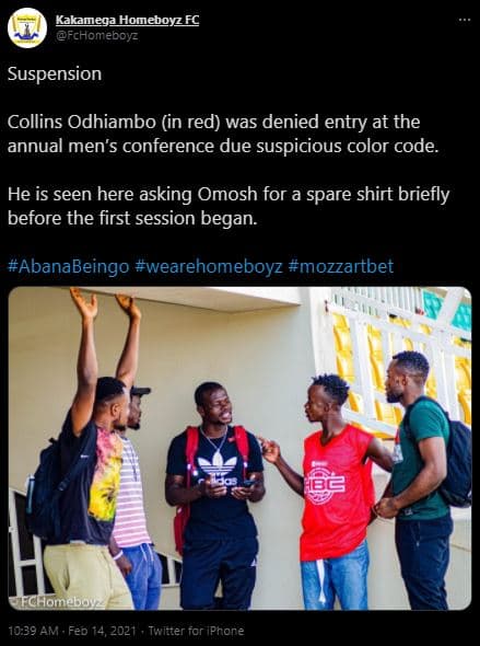 Kakamega homeboyz ec fchomeboyz suspension collins odhiambo in red was denied en