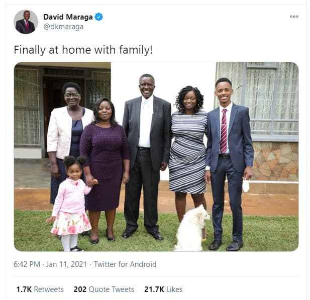 David maraga dkmaraga finally at home with family! 6,42 pm jan 11, twitter for a