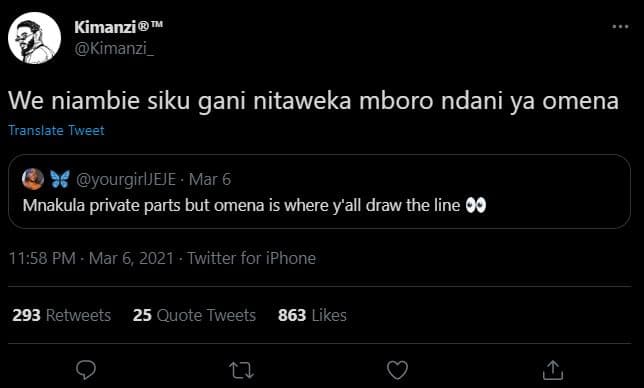 Kimanzi kimanzi _ we niambie siku gani nitaweka mboro ndani ya omena translate t