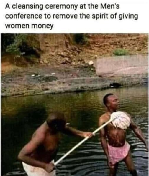 A cleansing ceremony at the men's conference to remove the spirit of giving wome