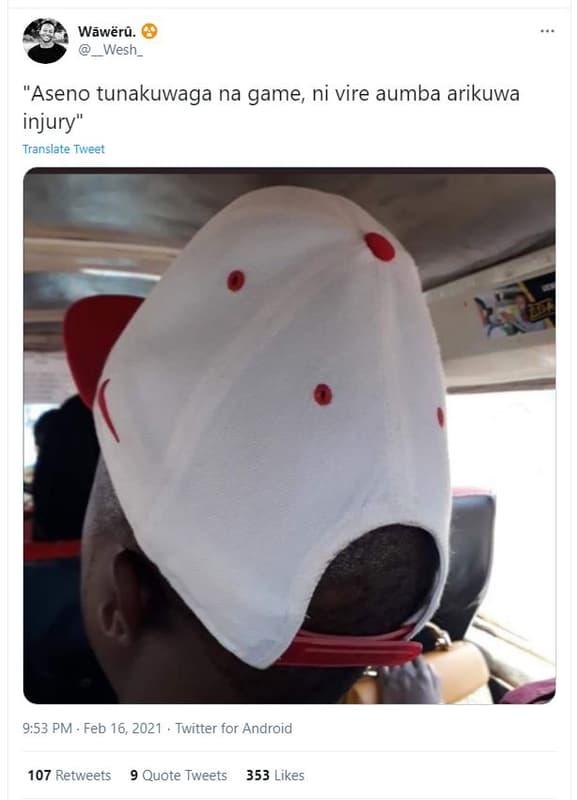 Wáwëry. wesh_ aseno tunakuwaga na game ni vire aumba arikuwa injury translate tw