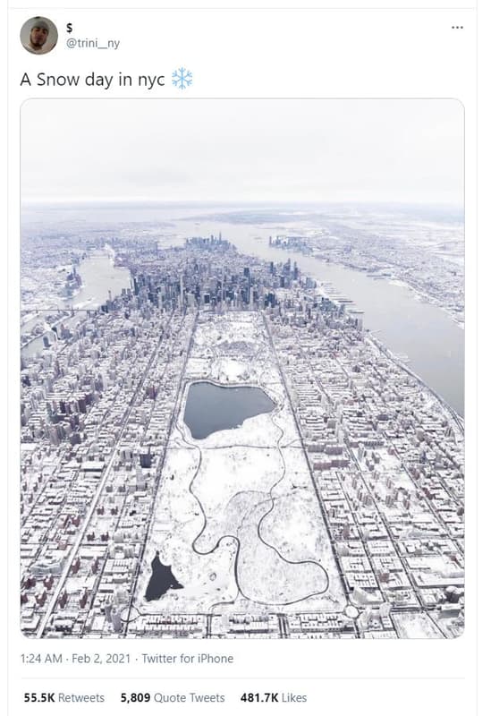 Trini_ny a snow day in nyc 1.24 am feb 2, twitter for iphone 55.5k retweets 5,80