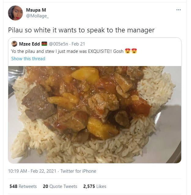 Msupa m mollage pilau so white it wants to speak to the manager mzee edd 005e5n