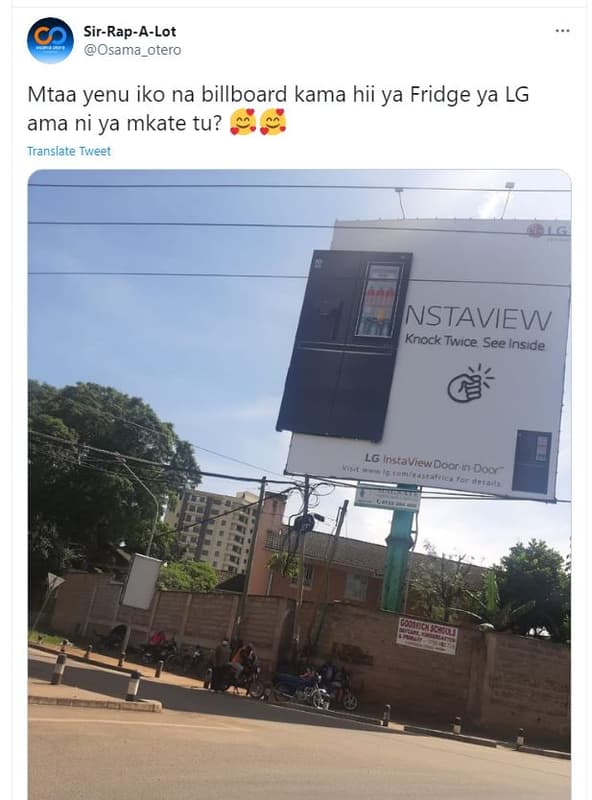 Sirrapalot osama_otero mtaa yenu iko na billboard kama hii ya fridge ya lg ama n
