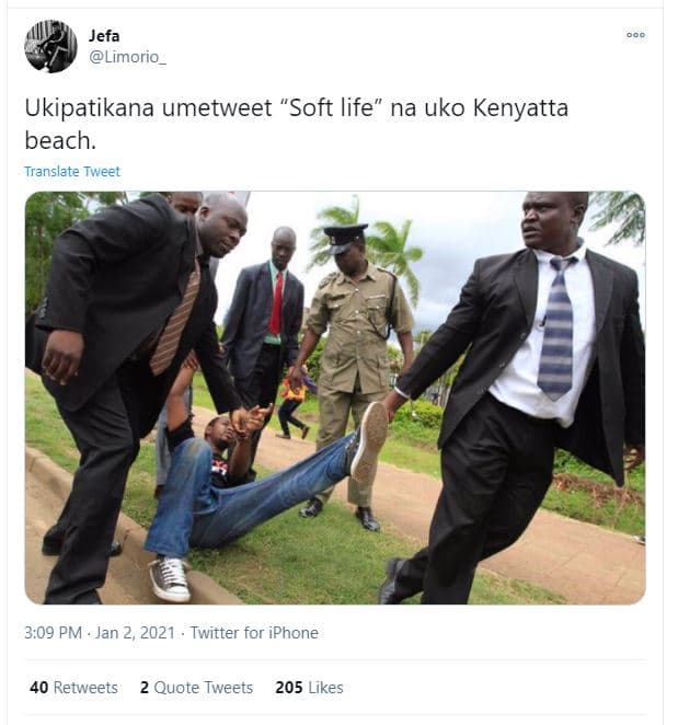 Jefa limorio _ ukipatikana umetweet 'soft life na uko kenyatta beach. translate