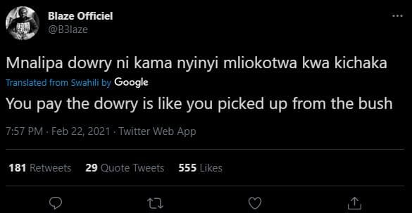 Blaze officiel b3laze mnalipa dowry ni kama nyinyi mliokotwa kwa kichaka transla