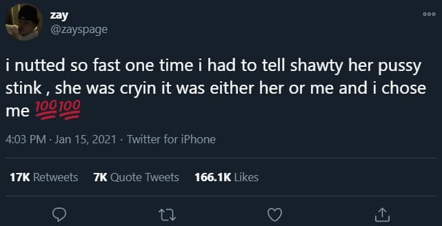 Zay zayspage i nutted so fast one time i had to tell shawty her pussy stink she