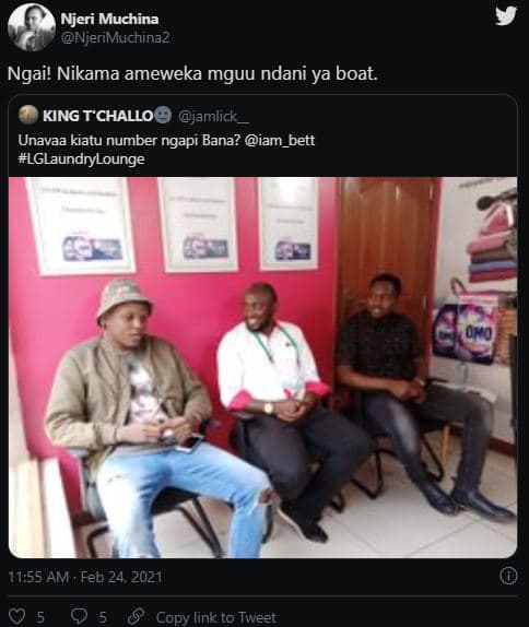 Njeri muchina njerimuchinaz ngai! nikama ameweka mguu ndani ya boat. king t'chal
