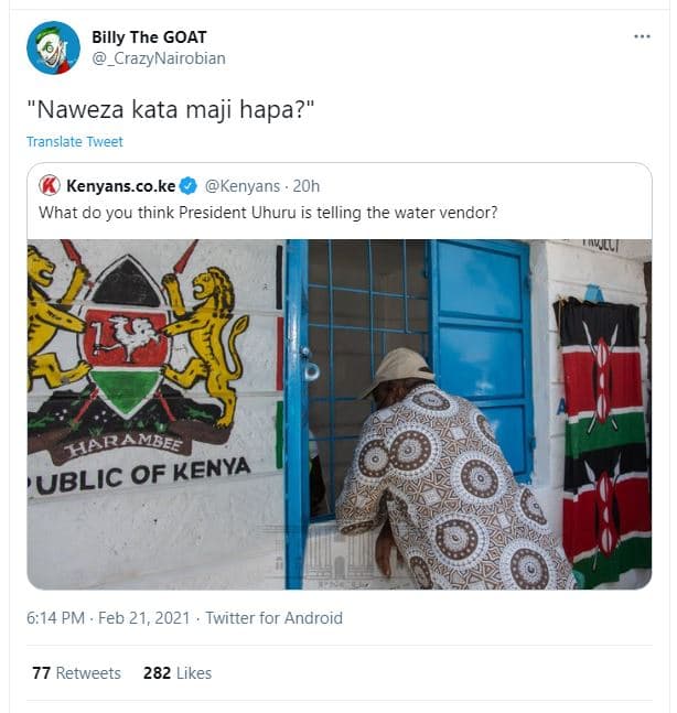 Billy7 the goat crazynairobian naweza kata maji hapa? translate tweet kenyans.co